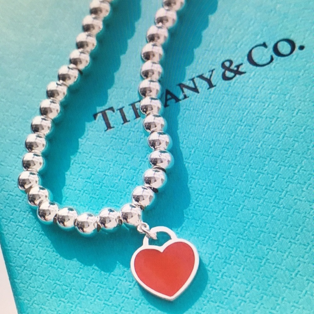 Tiffany & Co Silver Necklace with Red Heart Pendant